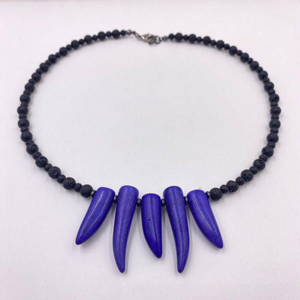Black Lava & Purple Turquoise Tribal Necklace