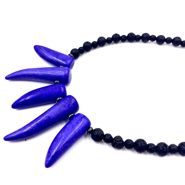 Black Lava & Purple Turquoise Tribal Necklace