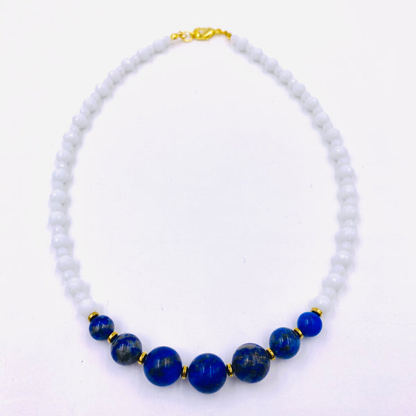 Egyptian Blue Lapis Lazuli - White Jade Necklace