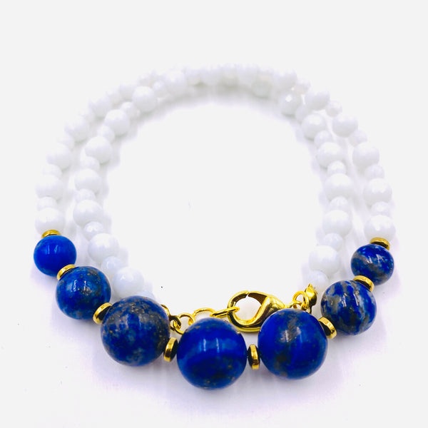 Egyptian Blue Lapis Lazuli - White Jade Necklace