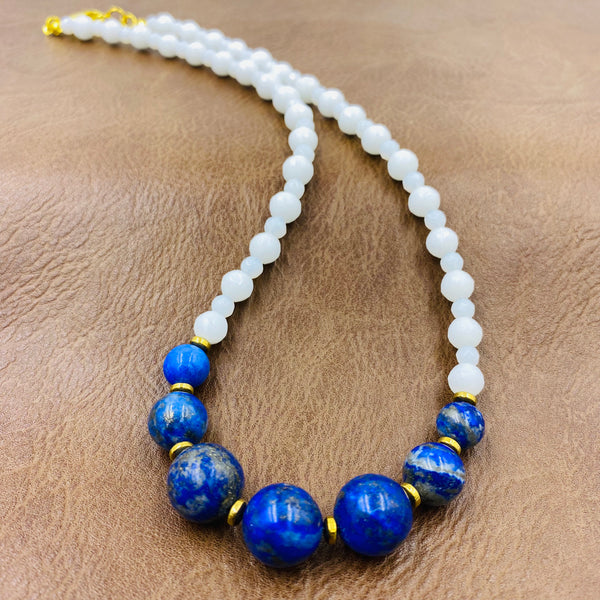Egyptian Blue Lapis Lazuli - White Jade Necklace