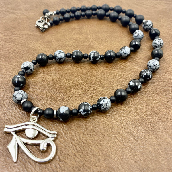 Onyx and Black Jasper Eye of Horus Necklace