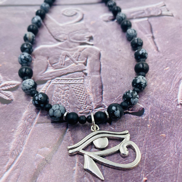 Onyx and Black Jasper Eye of Horus Necklace