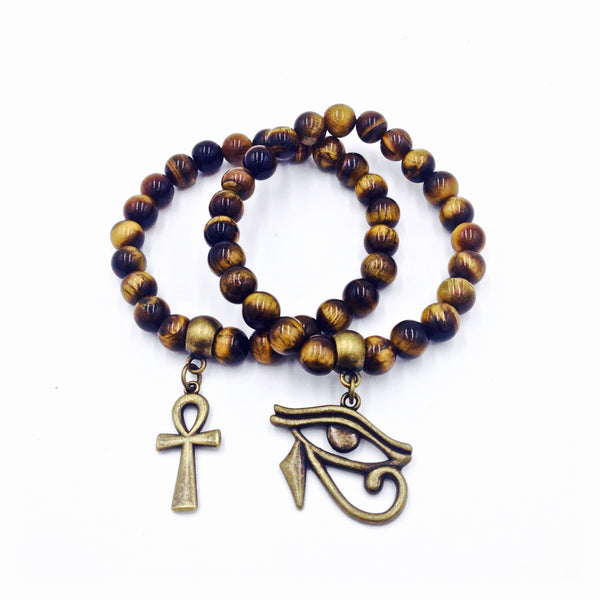 Nubian Bracelet 2pc Set (Tiger's Eye/Bronze)