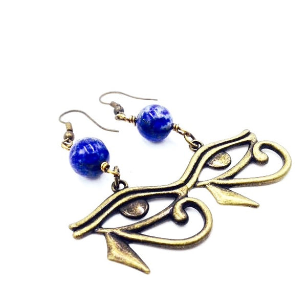 Lapis Lazuli and Bronze Eye of Heru Earrings