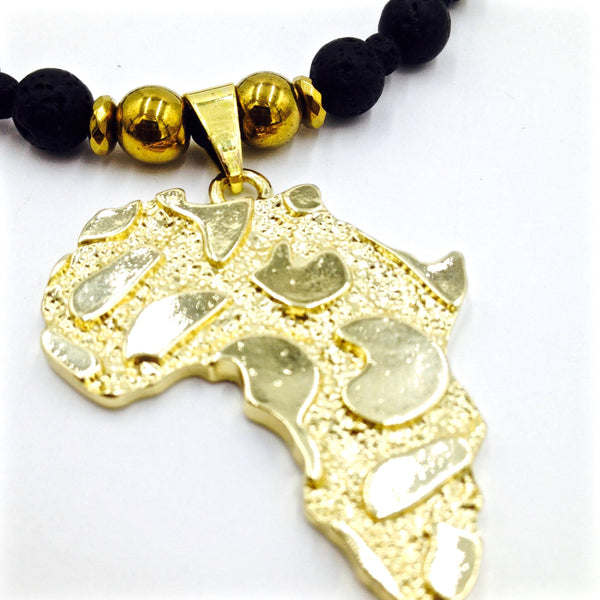 Lava Stone & Tiger Eye Africa Neckpiece (Gold)