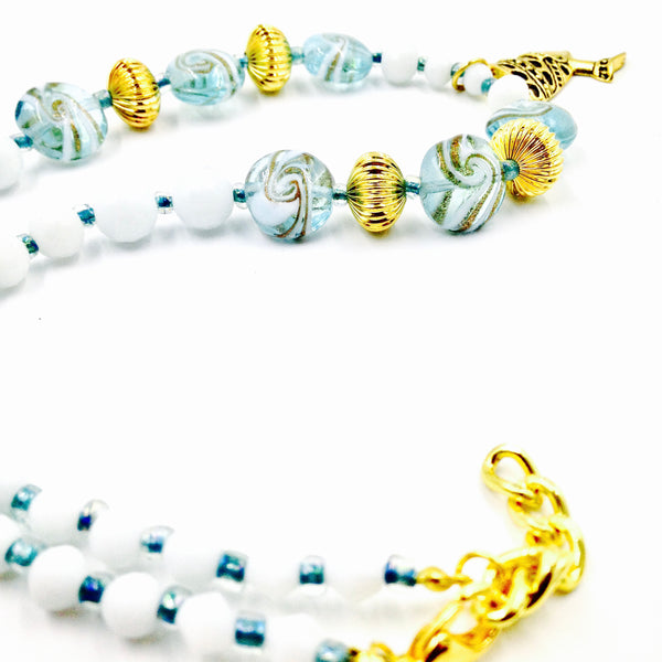 White Jade & Candy Swirl Nefertiti Necklace