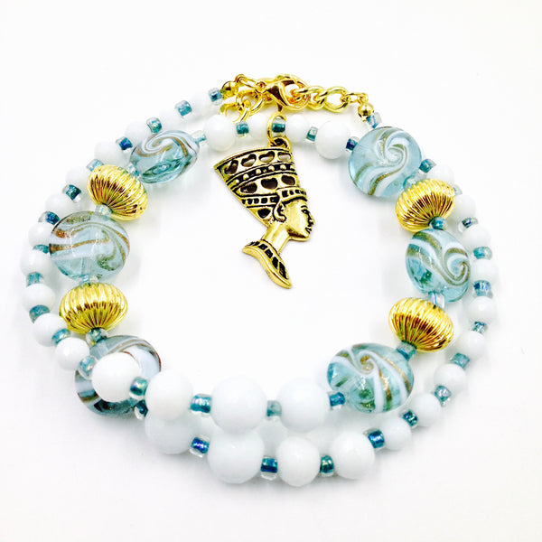 White Jade & Candy Swirl Nefertiti Necklace