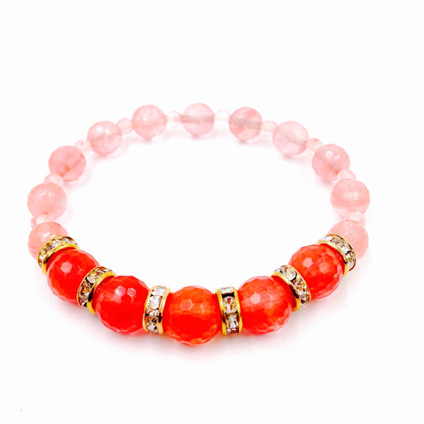 Cherry Quartz / Rose Gold Rhinestone Bracelet