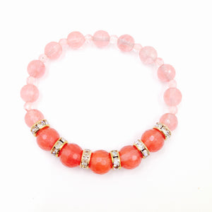 Cherry Quartz / Rose Gold Rhinestone Bracelet