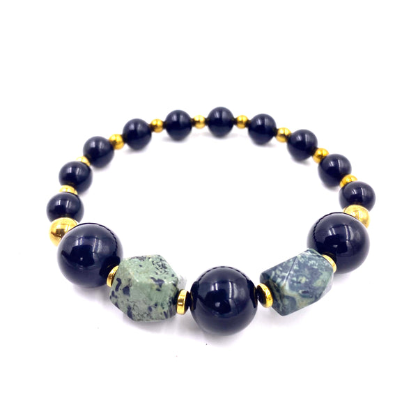 African Jade & Obsidian Bracelet