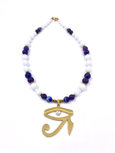 White Jade / Amethyst / Lapis Lazuli Eye of Ra Necklace