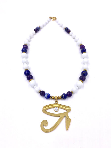 White Jade / Amethyst / Lapis Lazuli Eye of Ra Necklace