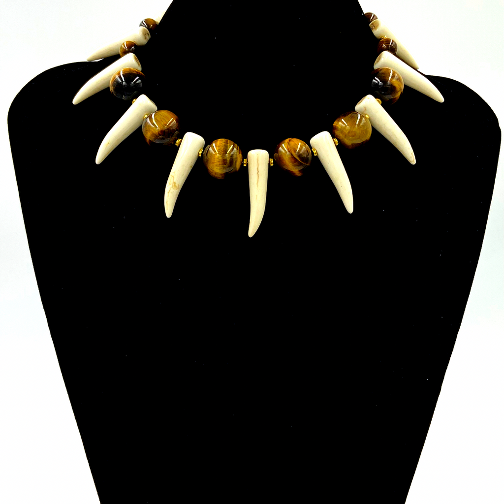 Tiger Eye Shaka Zulu Tribal Neckpiece (Cream) – Nubian Luxuries Brand Tiger Eye Shaka Zulu Tribal Neckpiece (Cream) – Nubian Luxuries Brand