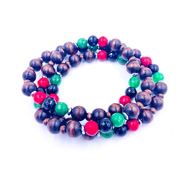 RED BLACK AND GREEN Necklace & Bracelet Set