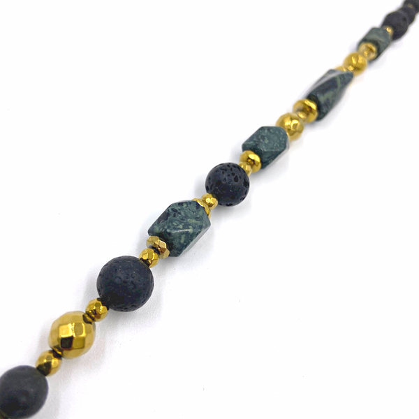 African Jade and Lava Stone Third Eye Necklace