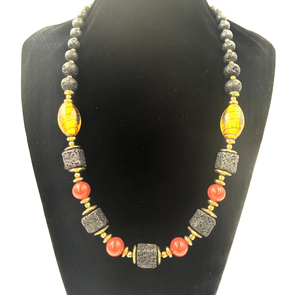 Red or Green Jade Lava Stone Lamp Work Necklace