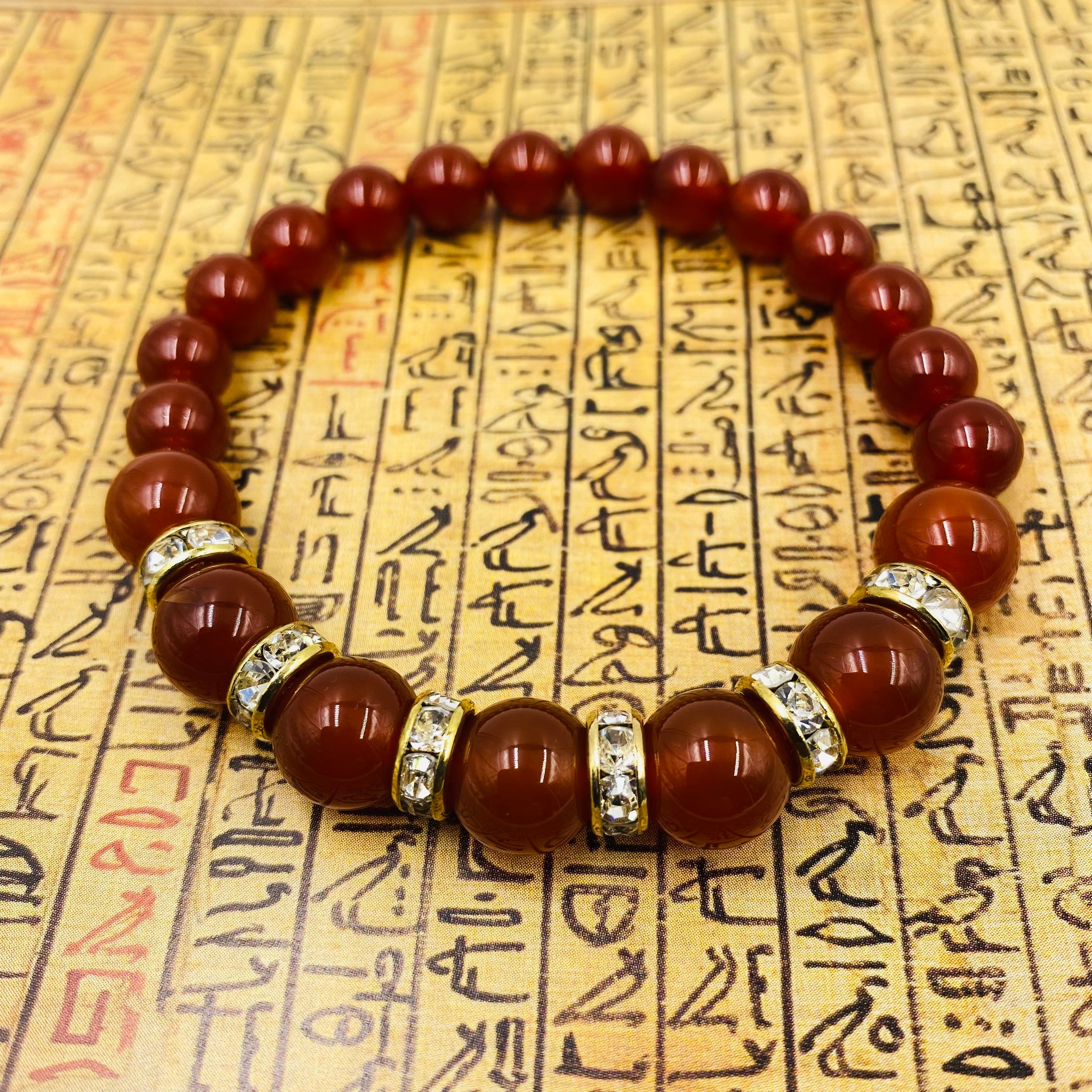 Red Jade & Rhinestone (Clear) Bracelet