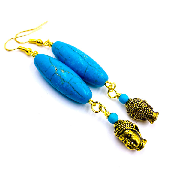 Turquoise and Gold Buddha Earrings