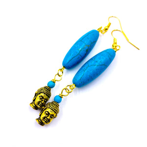 Turquoise and Gold Buddha Earrings