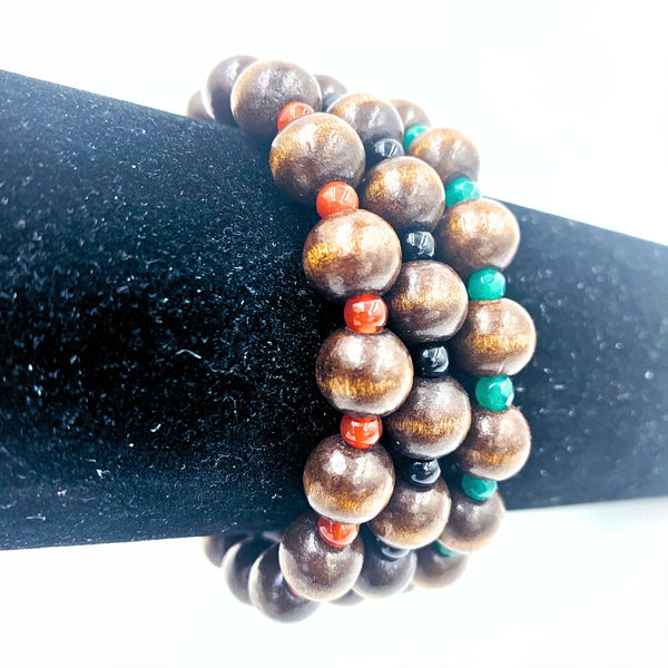 PanAfrican Wood And Gemstone Bracelet Set