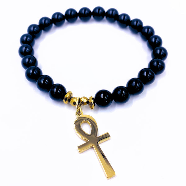 Nubian Bracelet Set (8MM) (Black Onyx / 18k Gold)
