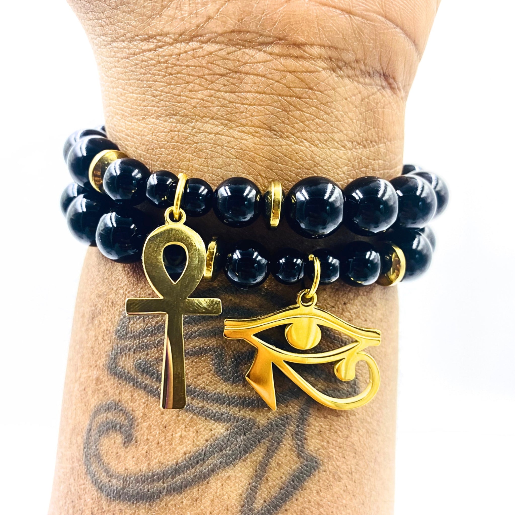 Nubian Bracelet 2Pc Set (18k Gold / Black Onyx ) – Nubian Luxuries