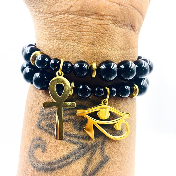 Nubian Bracelet 2Pc Set (18k Gold / Black Onyx )